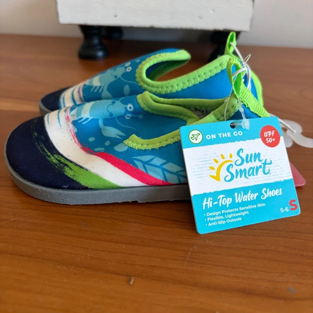 Sun Smart‎ Kids Hi-Top Water Shoes Blue Green Lobster UPF 50+ Size 5-6 25222GLYF